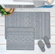 Resim Bluenity Mira Siyah Zemin Doğal Pamuk 2'li Banyo Paspası - 60x100 cm + 50x60 cm 