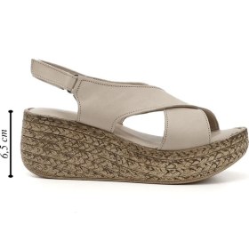 Resim Gönderi(r) Kadın Bej Antik Cırt Bantlı Dolgu Topuk Hakiki Deri Sandalet 