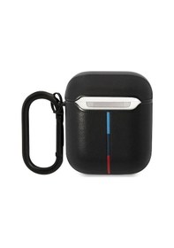 Resim Airpods Uyumlu Kılıf Bmw Lisanslı Pu Deri Tasarımlı 3 Renk Çizgili Çift Metal Logolu Siyah 
