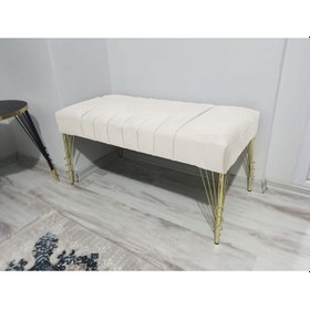 Resim Modern Çizgi Model Puf Ayakucu Bench Gold Metal Ayak 120 Cm Beyaz 