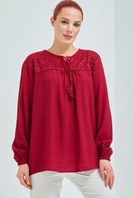 Resim Elçelya Moda Kadın Bordo Şile Bezi Anne Penye Bluz 