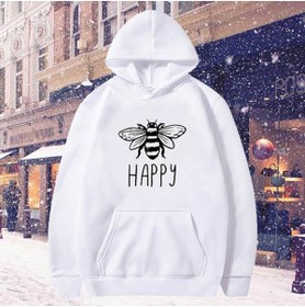 Resim GALASHOP Happy Bee Beyaz Kapşonlu Hoodie 