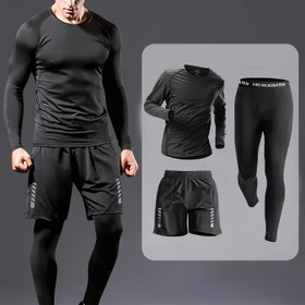 Resim Erkek Fitness Tri-Set, Esnek ve Hızlı Kuruyan Eğitim Kıyafeti - Fermuarlı Cep ile Uzun Kollu Üst, Şort ve Tayt Spor Salonu, Basketbol, Koşu, Vücut Geliştirme, Yürüyüş, Gece Koşuları için - Tüm Mevsim Spor Giyim, Tüm Mevsim Spor Giyim | Fermuarlı Üst | Esnek Kumaş, Fitness Giysileri 