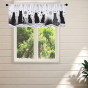 Resim Çağdaş Kedi Baskı Mutfak Pencereleri - Çubuk Cebi Termal İzolasyonlu Işık Filtreli Valans, %100 Polyester Pongee Hayvan Temalı - Çizgili, Tüm Mevsim, Dokuma, Makine Yıkamalı - Siyah ve Beyaz Karikatür Kedi Tasarımı 