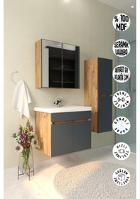 Resim Makbulce Tokyo Havlu Dolaplı 65cm Seramik Lavabolu Mdf Aynalı Banyo Dolabı-atlantik Çam&antrasit Gri Antrasit Gri - Atlantik Çam 