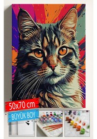 Resim Sayılarla Boyama Seti Numaralı Tuval Fırça Boya Dahil Kasnaklı Set 50x70 Cm - Turuncu Kedi 