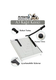Resim Giyotin Kağıt Kesme Makinesi A3 Metal Kollu Tablalı A5-a4-a3 Ayarlanabilir Sürgülü Paslanmaz Kaliteli 