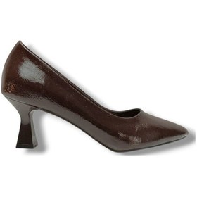 Resim C-shoes 249-26 Kırışık Rugan Deri Orta Boy Topuklu Kadın Stiletto Kahverengi 