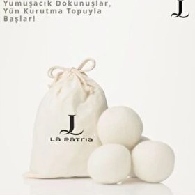 Resim La Patria 6 Adet Xxxl Yün Çamaşır Kurutma Makinesi Topu (1ADET Kese ve 1 Adet Esans Yağ 10ML Hediye) 