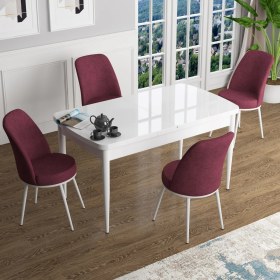 Resim Canisa Concept Han Serisi 70X114, Açılabilir Mdf Mutfak Masa Takımı, Beyaz Masa ve 4 Sandalye 