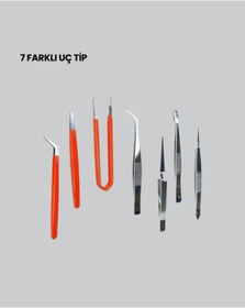 Resim UCUZTEKNO 7’li Hassas Uçlu Cımbız Seti Antistatik ESD Kaplamalı Profesyonel 