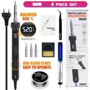 Resim Elektrikli Lehimleme Demiri Kiti, 100W 9-1 Ayarlanabilir Sıcaklık 180-520 °C, 220V Termostatik Hızlı Isıtma Akıllı Lehimleme Demiri Açık/Kapalı Anahtarlı, 3 Lehimleme Demiri Ucu, Lehim Pompası, Lehimleme Teli, Cımbız, Braket, DIY El Yapımı Kit 