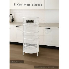 Resim 5 Katlı Sebzelik Açılır Metal Patates Soğan Sepeti Paslanmaz Meyvelik Organizer Sepet Beyaz 