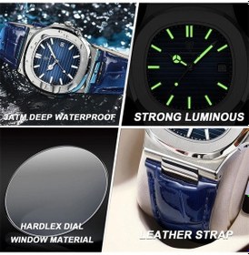 Resim Yingfu Poedagar Lüks Erkek Kol Saati Su Geçirmez Altın Tarih Deri Erkek Saatler Rose Gold Blue Gümüş Altın - Gümüş 
