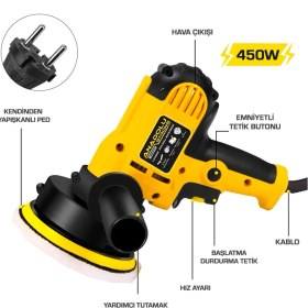 Resim Anadolu Strong ANS1073 450WATT Devir Ayarlı Zımpara Araba Pasta Cila Parlatma 125 mm Polisaj Makinesi 