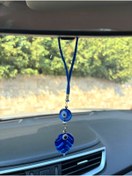 Resim Azrua Cam Yaprak Şekilli Lacivert Nazar Boncuklu Araba Ayna Süsü Araba Nazarlık Nazar Koruması 