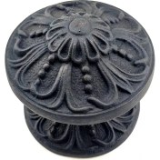 Resim Antika Tarz Dekoratif Pirinç Çiçekli Kapı Tokmağı - 80 mm Çap, Oksit 