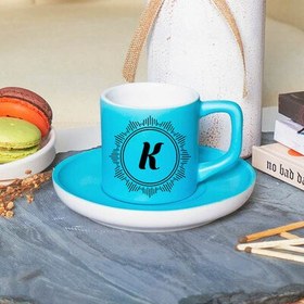 Resim Turkuaz Renk Hediyelik Harfli Kahve Fincanı 