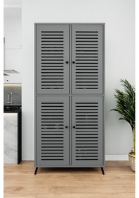 Resim Enwood Deneb Mdf Gri 4 Kapaklı Panjur Kapak Ahşap Ayaklı Kiler 