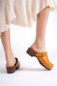 Resim DaphneSandals Hakiki Deri Topuklu Camel Kadın Terlik - Tk02 