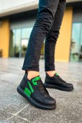 Resim BZ Moda B131 Frogner Bağcıklı Ortopedik Taban Günlük Cilt Erkek Spor Bot CST Siyah/Yeşil 