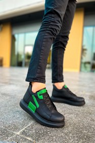 Resim BZ Moda B131 Frogner Bağcıklı Ortopedik Taban Günlük Cilt Erkek Spor Bot CST Siyah/Yeşil 