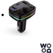 Resim Woodtech AFT-10 RGB Type-C FM Transmitter Müzik Oynatıcı Kablosuz Bağlantı+Araç Şarjı 