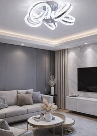 Resim Ecrin 5li Plafonyer Krom Led Avize Kristal Görünüm Beyaz Işık Enerji Tasarruflu Oturma Odası Yemek Odası 