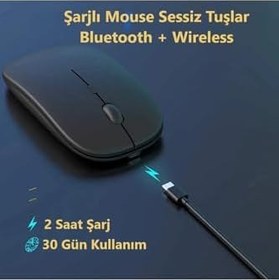 Resim Vorcom Avalon Pro 10.36" Tablet İçin Uyumlu Bluetooth Şarjlı 2.4Ghz Kablosuz Mouse Sessiz Tıklama 