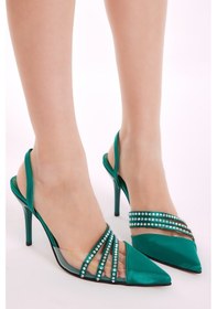 Resim Kadın Yeşil Gecce Serisi Taş İşlemeli Sivri Burunlu Topuklu Ayakkabı TBGECCEIMXS-10 