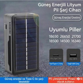 Resim Güneş Enerjili Çoklu Pil Şarj Cihazı Ve Powerbank - 18650/26650 Uyumlu 