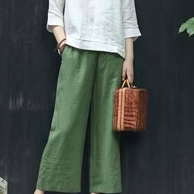 Resim Kadınların Linen Geniş Bacaklı Kırpılmış Pantolonları - Şık Rahat Elastik Bel, Ayarlanabilir Bağcıklı, Bahar/Yaz için Bol Kesim Düz Renk, Hafta Sonu Gezintiler için Mükemmel, Rahat Moda, Minimalist Tarz, Nefes Alabilen Kumaş 