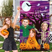 Resim Korkunç Parti Dekorasyonu - Balkabağı, İskeletler ve Yarasa Desenli Halloween Fotoğraf Stendi - Dayanıklı Polyester İç/Dış Mekan Arka Planı, Cadılar Bayramı Partisi, Doğum Günü, Hayalet Evi Temalı, Uzun Ömürlü Malzeme, Hava Koşullarına Dayanıklı, Şık Tatil Süslemesi 