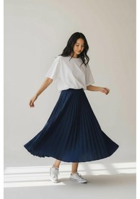 Resim Eren Style Pileli Pamuklu Dokuma Viskon Kışlık Etek 95 Cm - 38-48 Lacivert 