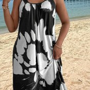 Resim Plus Beden Bohem Tatil Elbisesi, Kadınlar İçin Plus Boy Bağcıklı Esnek Yazlık ve İlkbahar Günlük Geziler için Tie-Dye Sundress 