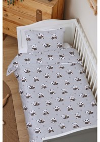 Resim Organik Bebek Boy Nevresim Takımı 100x150 - Sevimli Bambu Dostu Panda 