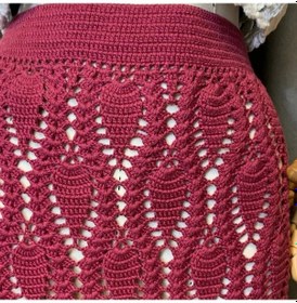 Resim Uretti - Yıldız 7202 - El Örgüsü Pamuk İp Bordo Kadın Etek - 40/42 Bordo 