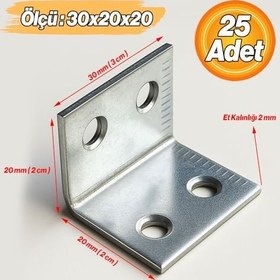 Resim Metal L Demiri 30x20x20 mm Kalın Köşebent (25 Adet) Raf Dolap Köşe Bağlantı Mobilya Sabitleme Seti 