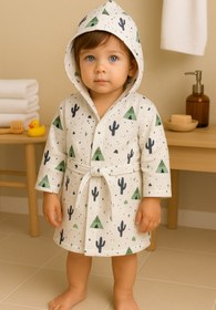 Resim deva design %100 Pamuk Müslin Kumaştan Bebek Bornozu 