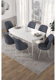 Resim Canisa Kor Serisi, Beyaz Açılabilir 70x114 Yemek Masa Takımı 6 Füme Sandalye Masa Beyaz Sandalyeler Füme 