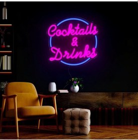 Resim Cocktails & Drinks Yazılı Ve Şekilli Neon Tabela Mavi 