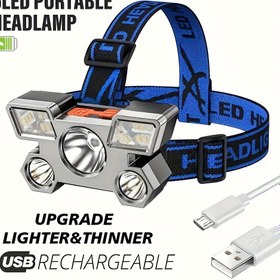 Resim Taşınabilir 5LED Açık Kafa Lambası, Dahili Batarya, USB Şarj Edilebilir, Mat Yüzey, USB Şarj, ≤36V Çalışma Voltajı, LED Işık Kaynağı, ABS Malzeme, Şarj Kablosu Dahil, Seyahat, Kamp, Balıkçılık, Avcılık, Noel, Cadılar Bayramı, Yeni Yıl, Sevgililer Günü, Babalar Günü için İdeal 