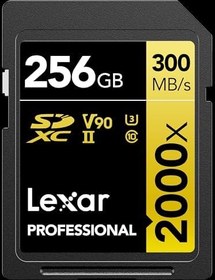 Resim Lexar 256GB Profesyonel 2000x SDXC Hafıza Kartı, UHS-II, C10, U3, V90, Full-HD ve 8K Video, 300MB/s'ye Kadar Okuma, DSLR, Sinema Kalitesinde Video Kameralar (LSD2000256G-BNNNU) 