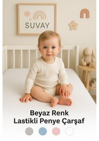 Resim Beyaz Bebek Lastikli Çarşaf %100 Pamuklu Penye Park Yatak 60x120 - 70x110 - 70x120 - 70x130 - 70x140 - 80x130 