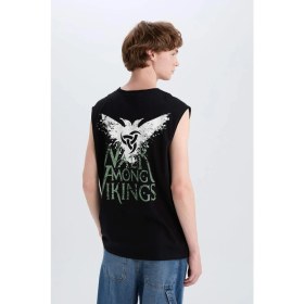 Resim DeFacto %100 Pamuk Vikings Valhalla Boxy Fit Bisiklet Yaka Sırt Baskılı Atlet E3320AX25SM 