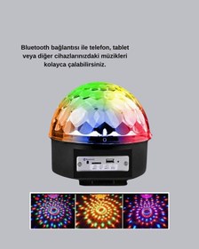 Resim Led Disko Küresi Bluetooth Hoparlörlü Ritimle Senkronize Döner Işıklı Çok Renkli 