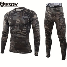 Resim [1 set ESDY Erkek Taktik İç Çamaşırı Seti] ESDY Erkek Taktik İç Çamaşırı ve Uzun Kollu Yuvarlak Yaka Üst Seti, Polyester ve Spandex Karışımı, Nemi Atan, Nefes Alabilir, Orta Esneklik, Kamuflaj Desenli, Yürüyüş, Koşu, Antrenman, Günlük ve Spor Giyim için, Yetişkin ve Genç, Ter Tutmayan 
