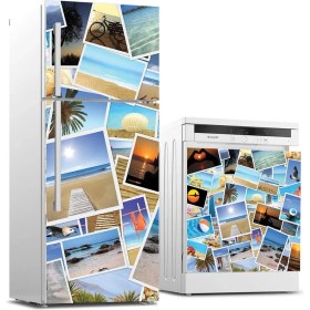 Resim ve Bulaşık Makinası Beyaz Eşya Sticker Kaplama Tatil Kolaj 