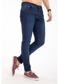 Resim Erkek Mavi Slim Fit Likralı Jean Kot Pantolon 1121-Mavi 