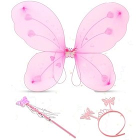 Resim Pembe Kelebek Kız Seti 50 Cm Kelebek Kanadı, Taç Ve Asa 1 